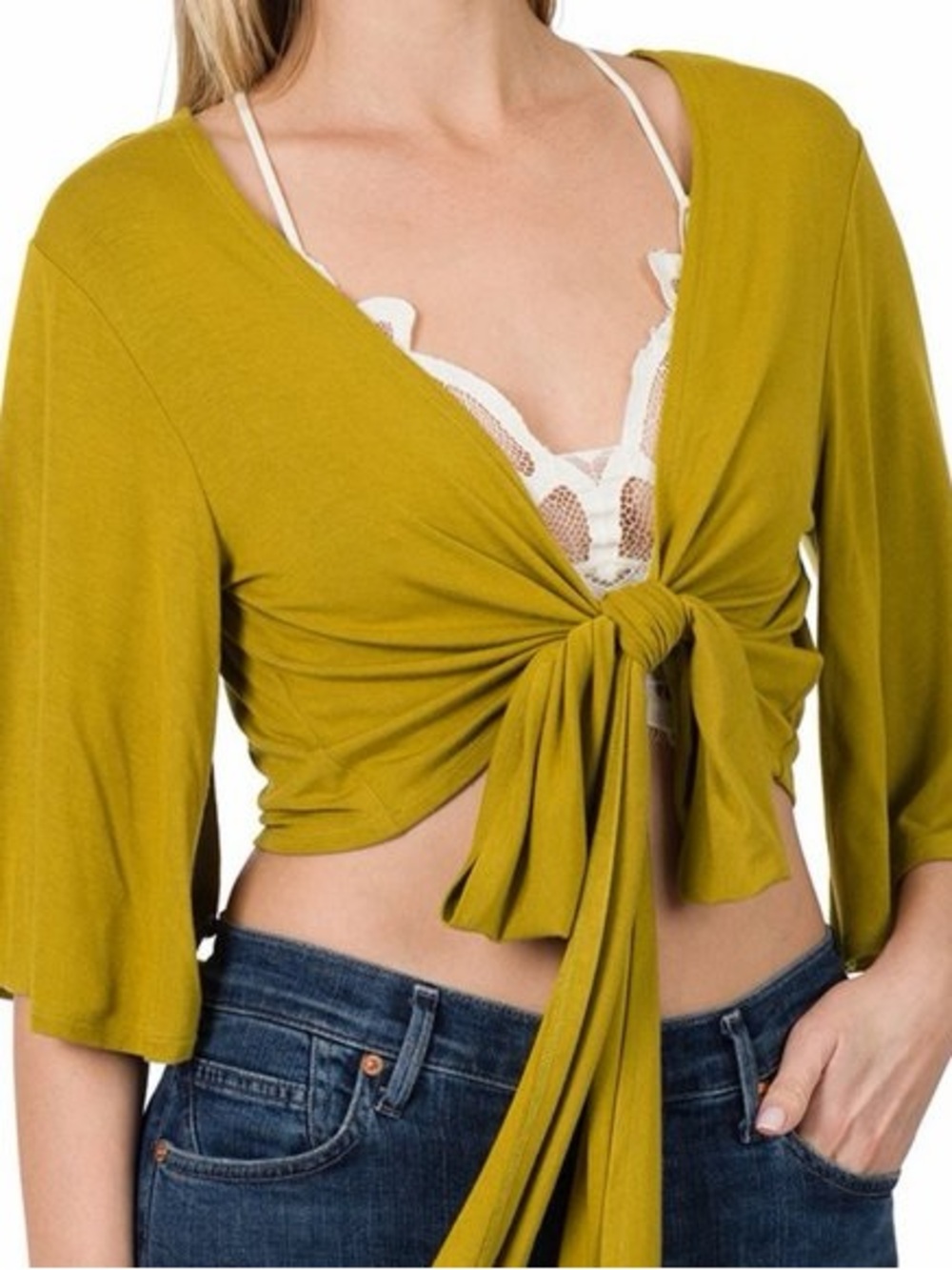 Olive Mustard Boutique Wrap Bolero Shrug Cardigan